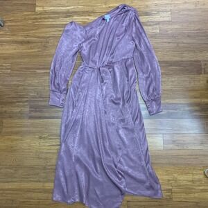 ASOS‎ One Shoulder Dress Womens 4 Long Sleeve Party Cocktail Midi Dress Purple